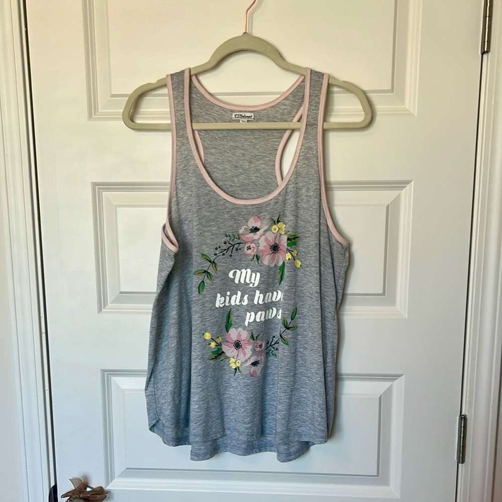 PJ Salvage Gray Tank Top with Floral Design